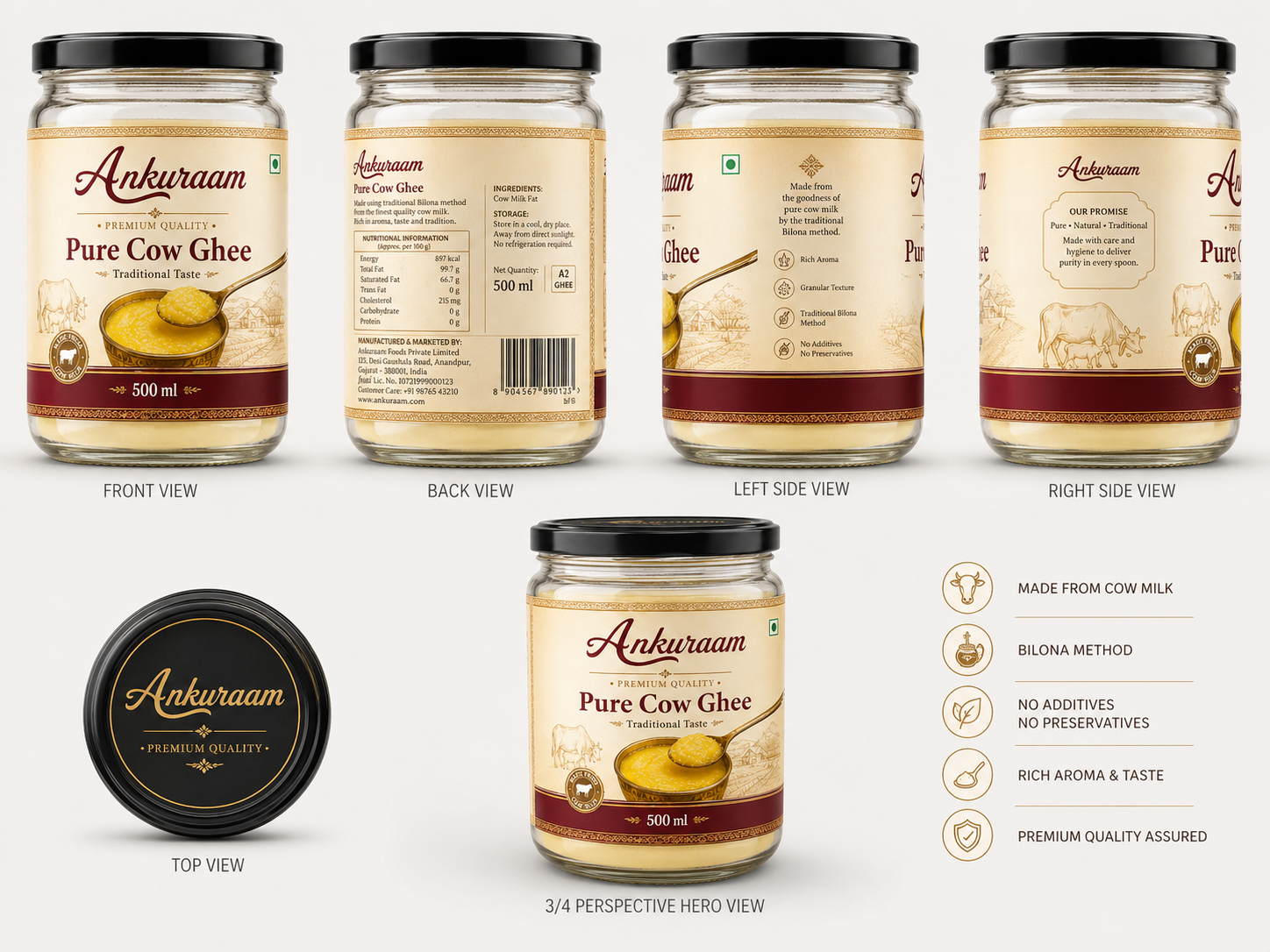 Ankuraam premium ghee jar 3D views